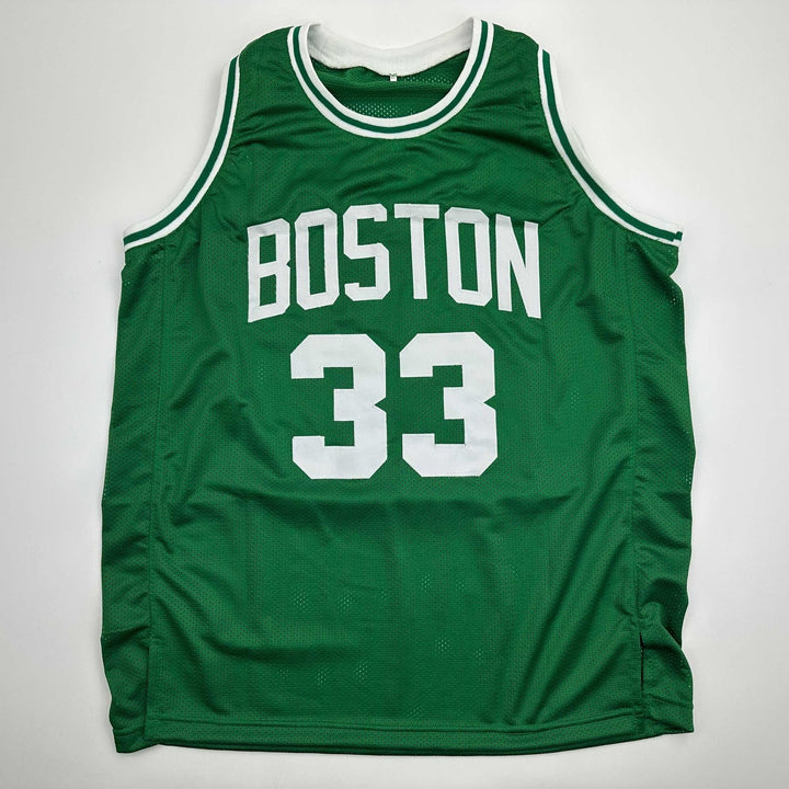 Autographed/Signed Larry Bird Boston Green Jersey Beckett BAS COA