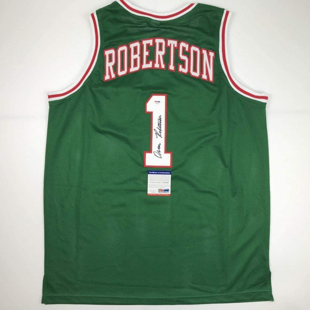 Autographed/Signed Oscar Robertson Milwaukee Green Jersey PSA/DNA COA
