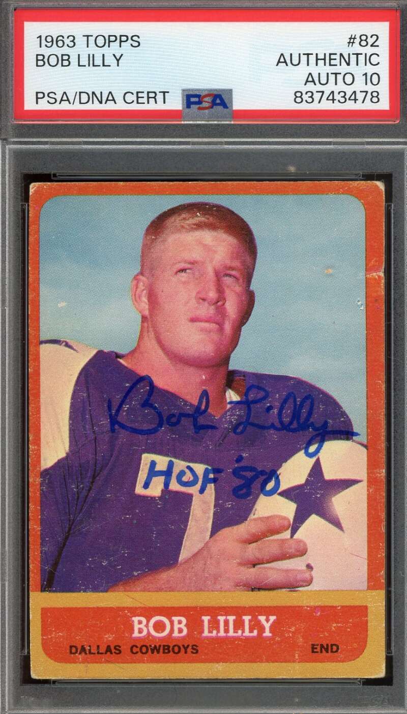 Bob Lilly Gem Mint 10 PSA DNA Signed 1963 Topps Rookie Autograph