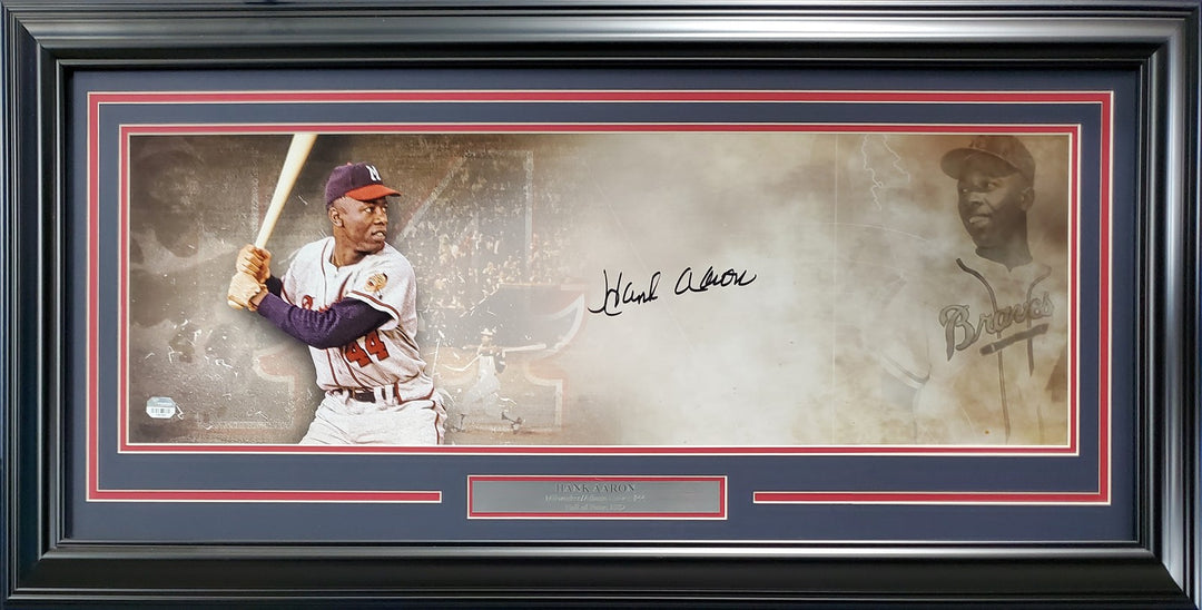 Hank Aaron Signed Framed 10x30 Panoramic Photo Milwaukee Braves Fanatics