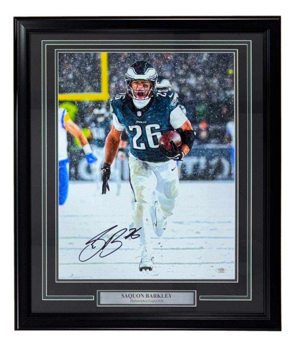 Saquon Barkley Signed Framed 16x20 Eagles Snow Game vs Rams Photo PSA/DNA ITP