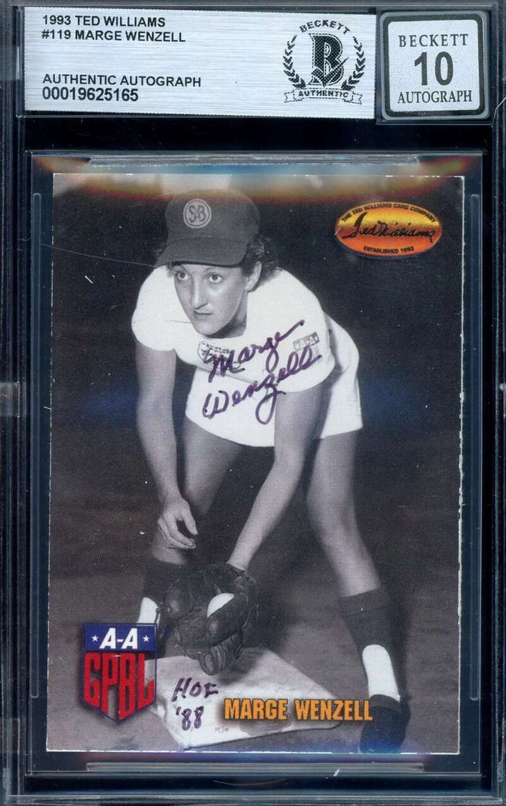 Marge Wenzell Gem Mint 10 Beckett BAS Signed 1993 Ted Williams Autograph AAGPBL