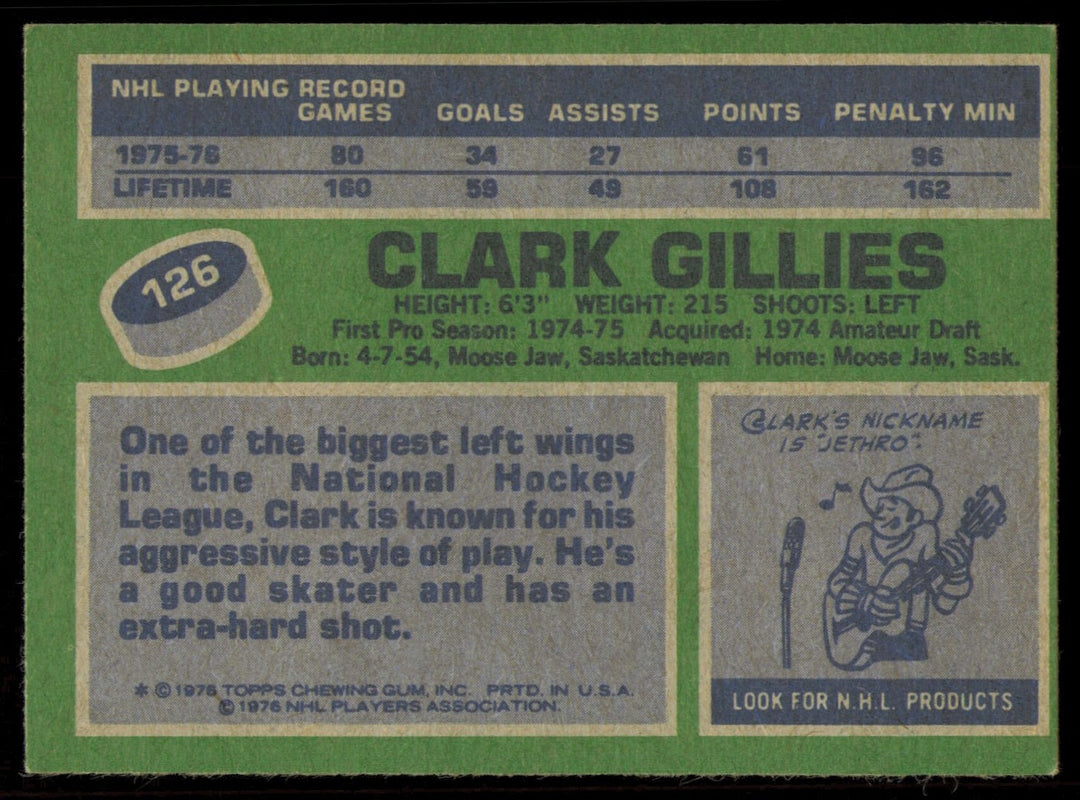 Clark Gillies Autographed Signed 1976-77 Topps Card #126 New York Islanders