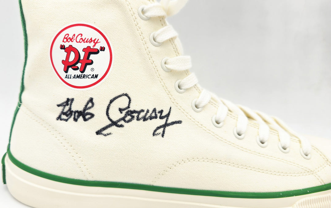 Bob Cousy Auto White PF Flyers All-American HI Shoes Celtics Size 12 Beckett