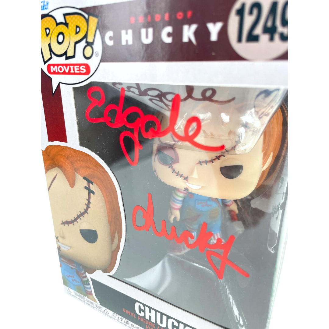 Chucky Funko Pop #1249 Autographed x3 Ed Gale Alex Vincent Edan Gross JSA COA