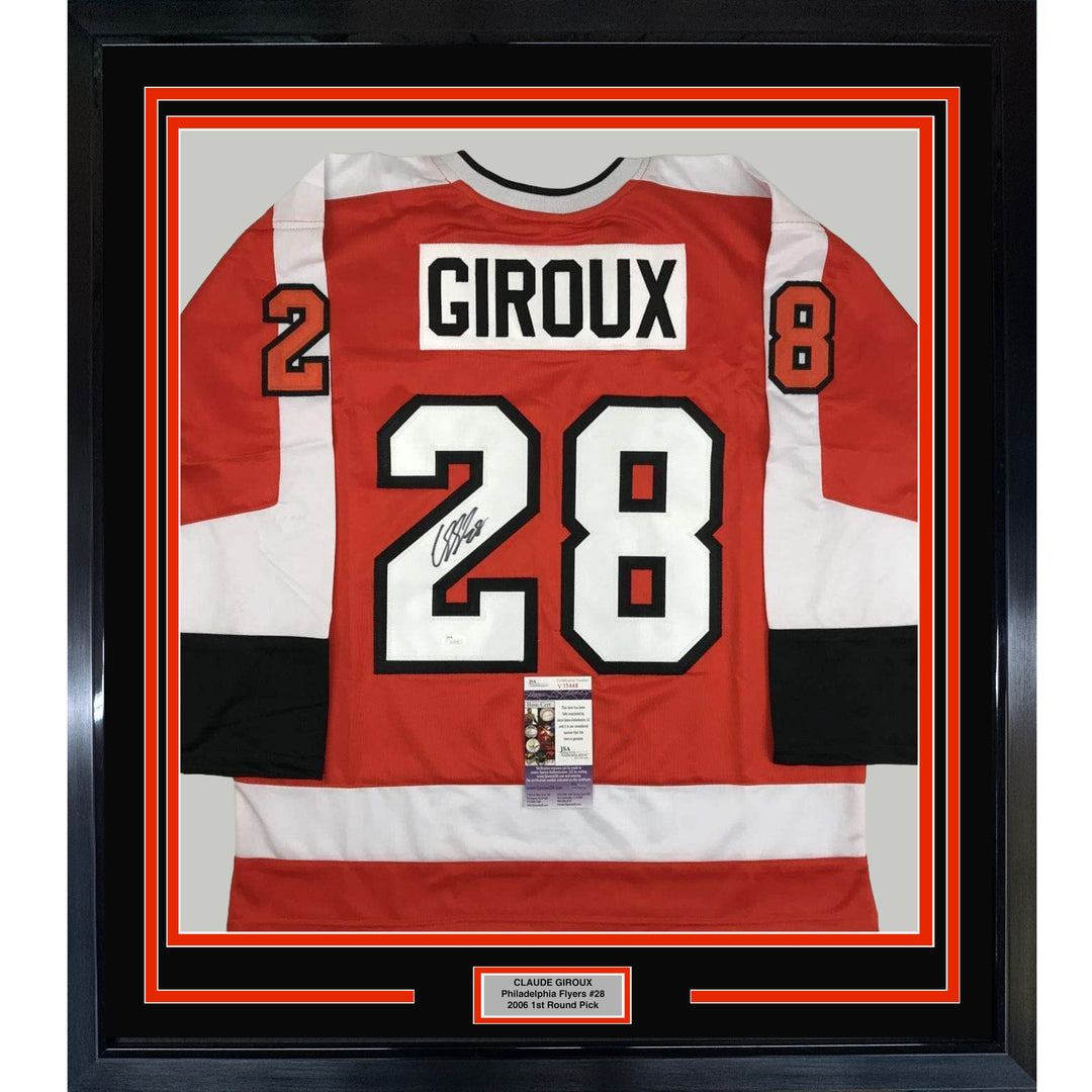 FRAMED Autographed/Signed CLAUDE GIROUX 33x42 Philadelphia Orange Jersey JSA COA