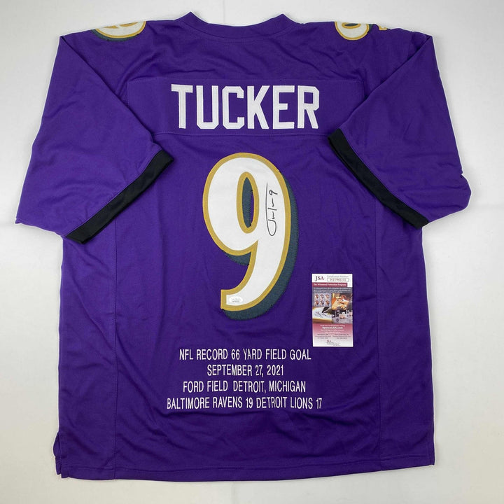 Signed Justin Tucker 66 Yard GW FG Stat Baltimore Jersey JSA COA