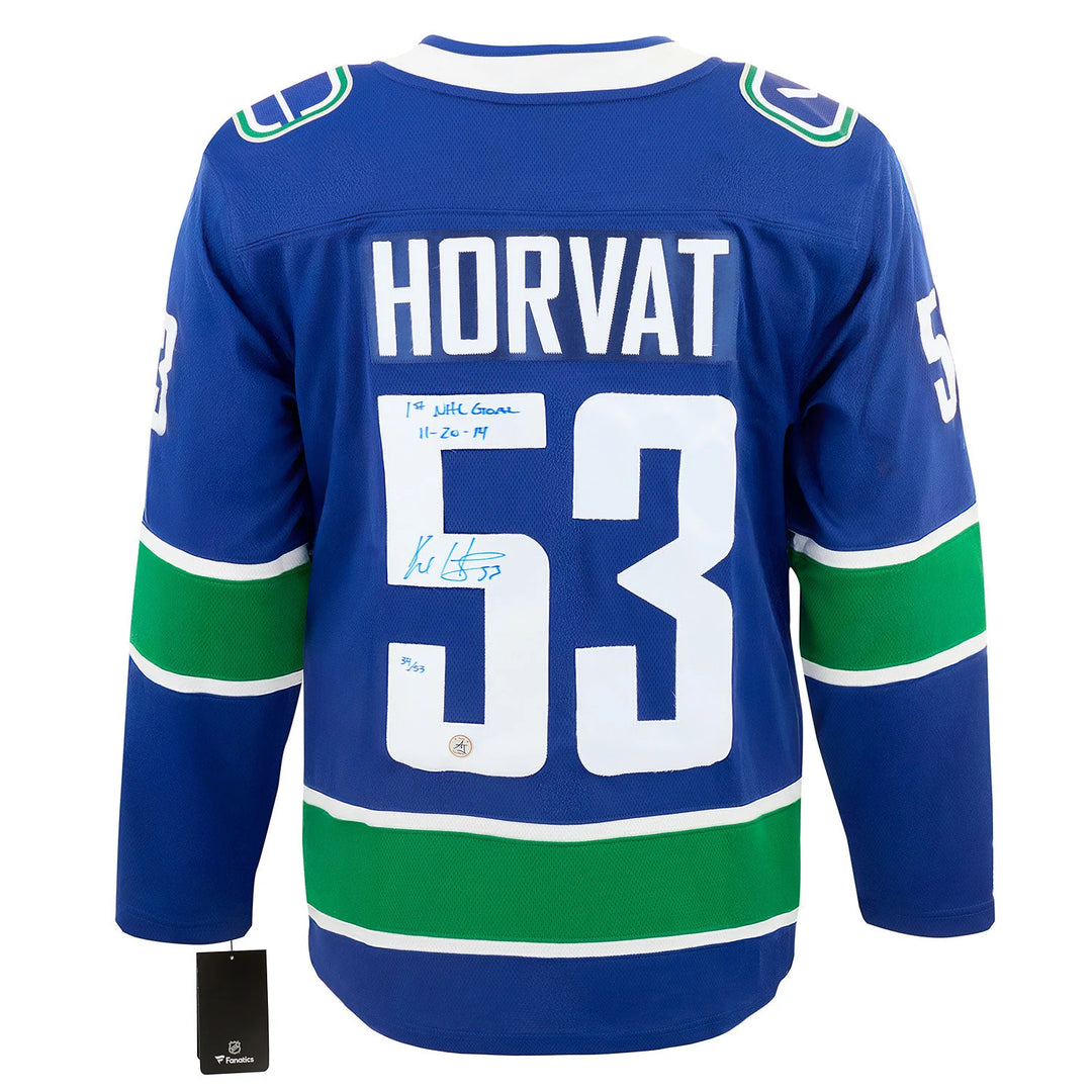 Bo Horvat Vancouver Canucks Signed & Dated 1st Goal Fanatics Jersey /53