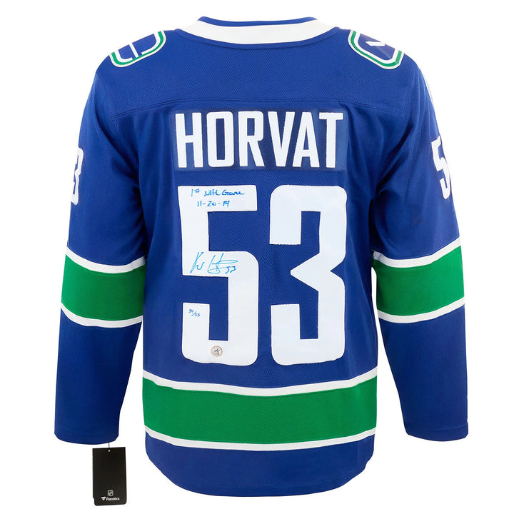 Bo Horvat Vancouver Canucks Signed & Dated 1st Goal Fanatics Jersey /53