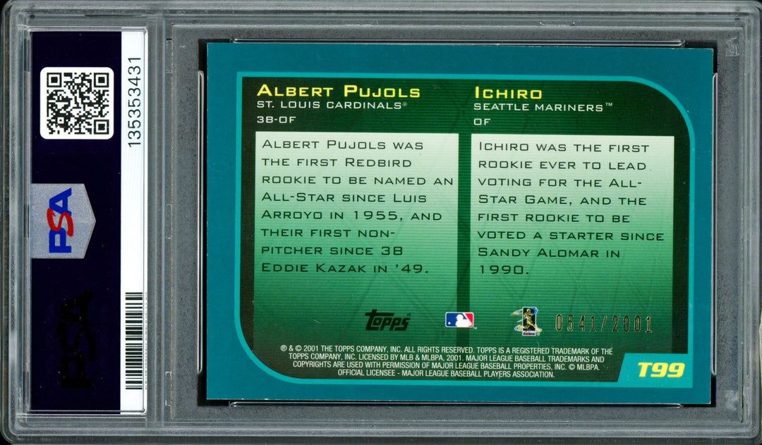 Ichiro & Albert Pujols Auto 2001 Topps Traded Gold RC T99 Sig 10 01 ROY #/2001