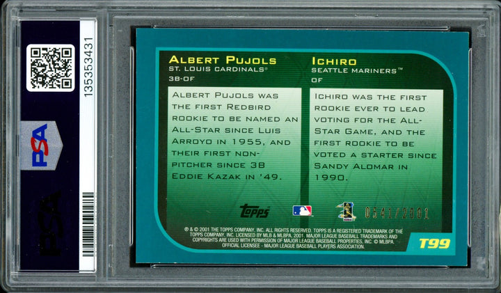 Ichiro & Albert Pujols Auto 2001 Topps Traded Gold RC T99 Sig 10 01 ROY #/2001