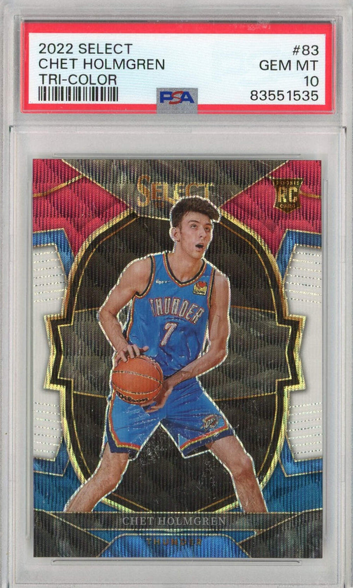 Graded 2022 Panini Select Chet Holmgren #83 Tri-Color RC Basketball Card PSA 10