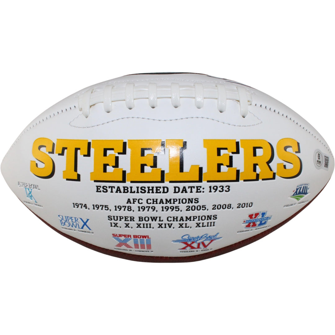 Jack Lambert Autographed Pittsburgh Steelers Logo Football HOF Beckett W 54079