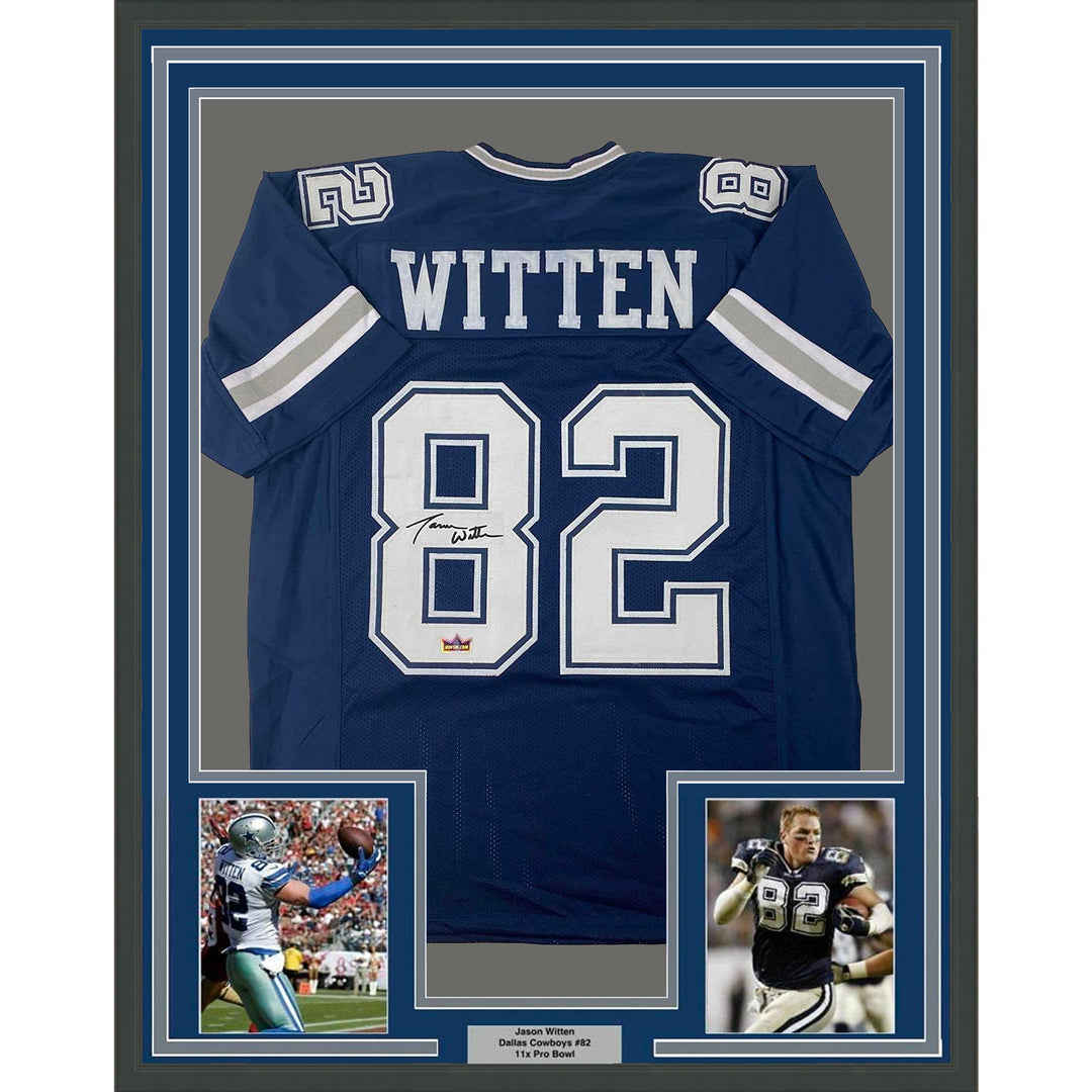 Framed Facsimile Autographed Jason Witten 33x42 Blue Reprint Laser Auto Jersey