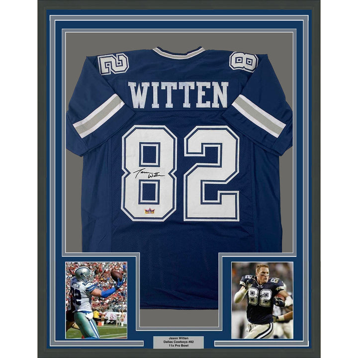 Framed Facsimile Autographed Jason Witten 33x42 Blue Reprint Laser Auto Jersey