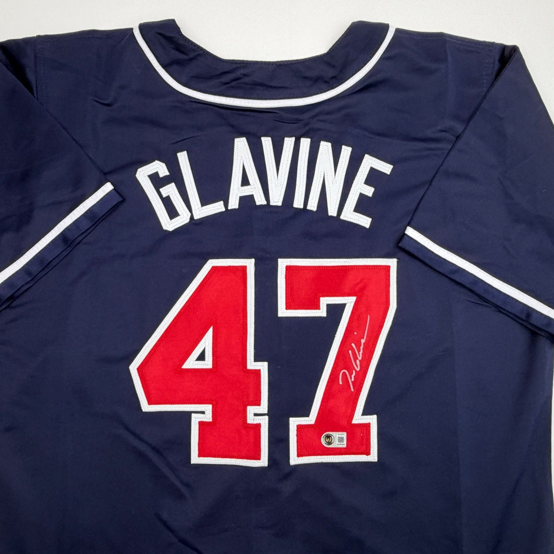 Autographed/Signed Tom Glavine Atlanta Navy Blue Jersey Beckett BAS COA