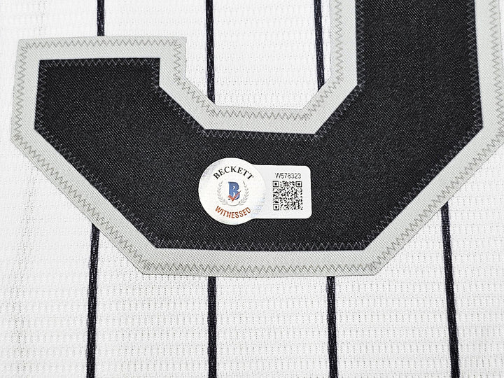White Sox Frank Thomas Signed White Pinstripes Nike Jersey Size XL Beckett Wit