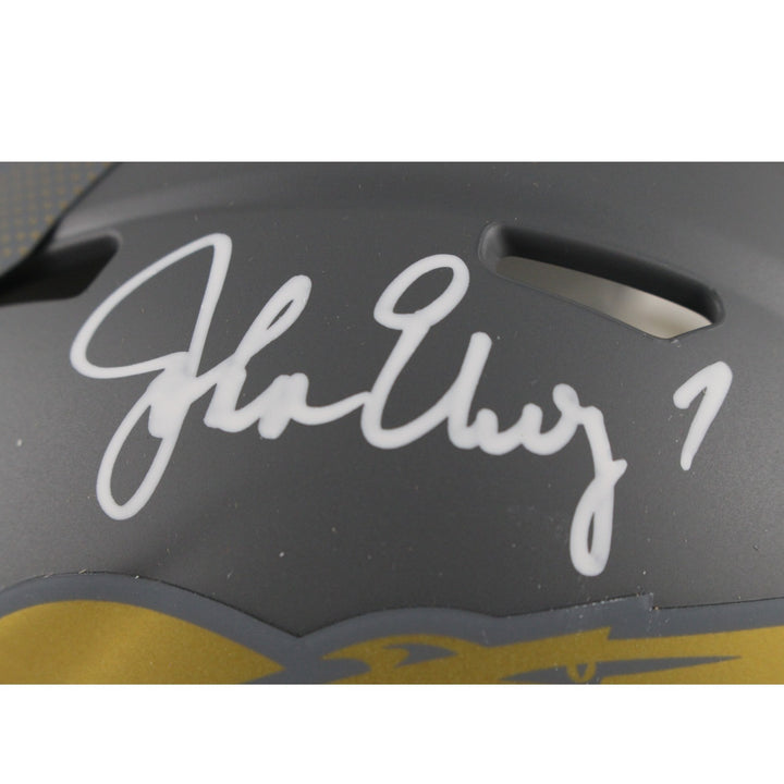 John Elway Autographed Denver Broncos Slate Mini Helmet Beckett Witness 50205