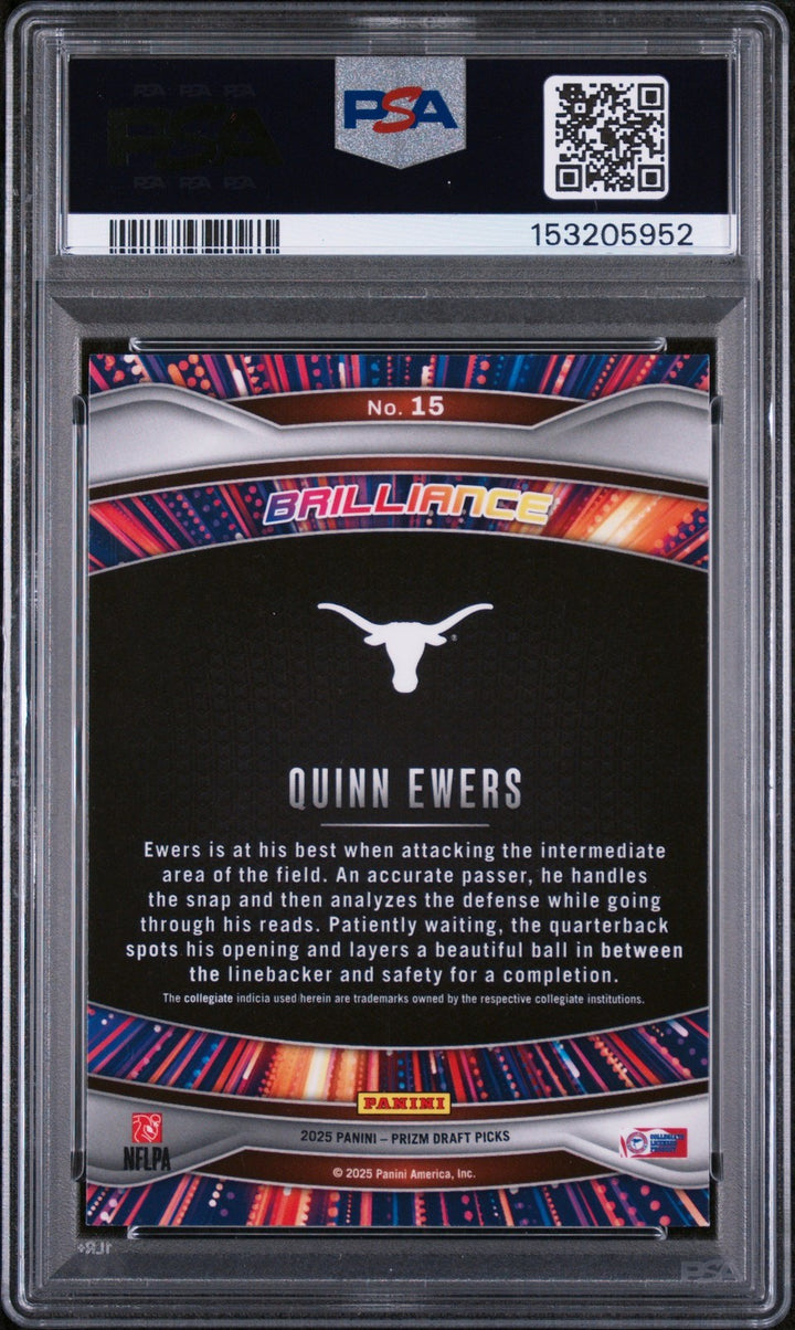 Graded 2025 Panini Prizm Quinn Ewers #15 Brilliance Rookie RC Card PSA 10