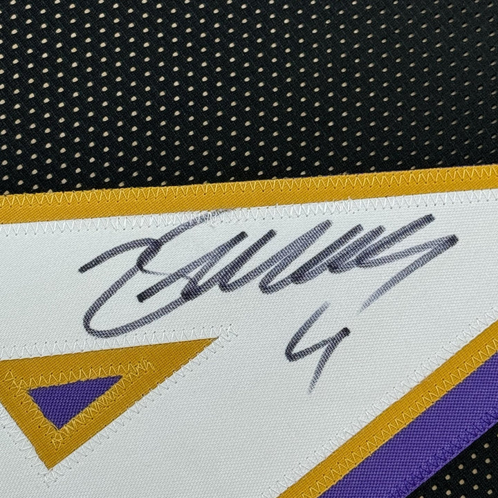 Framed Autographed/Signed Zay Flowers 35x39 Baltimore Black Jersey JSA COA