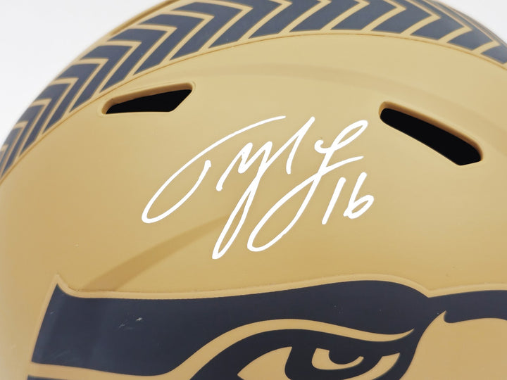Tyler Lockett Auto Seahawks Camo Brown 2023 Salute to Service Full Sz Rep Helmet