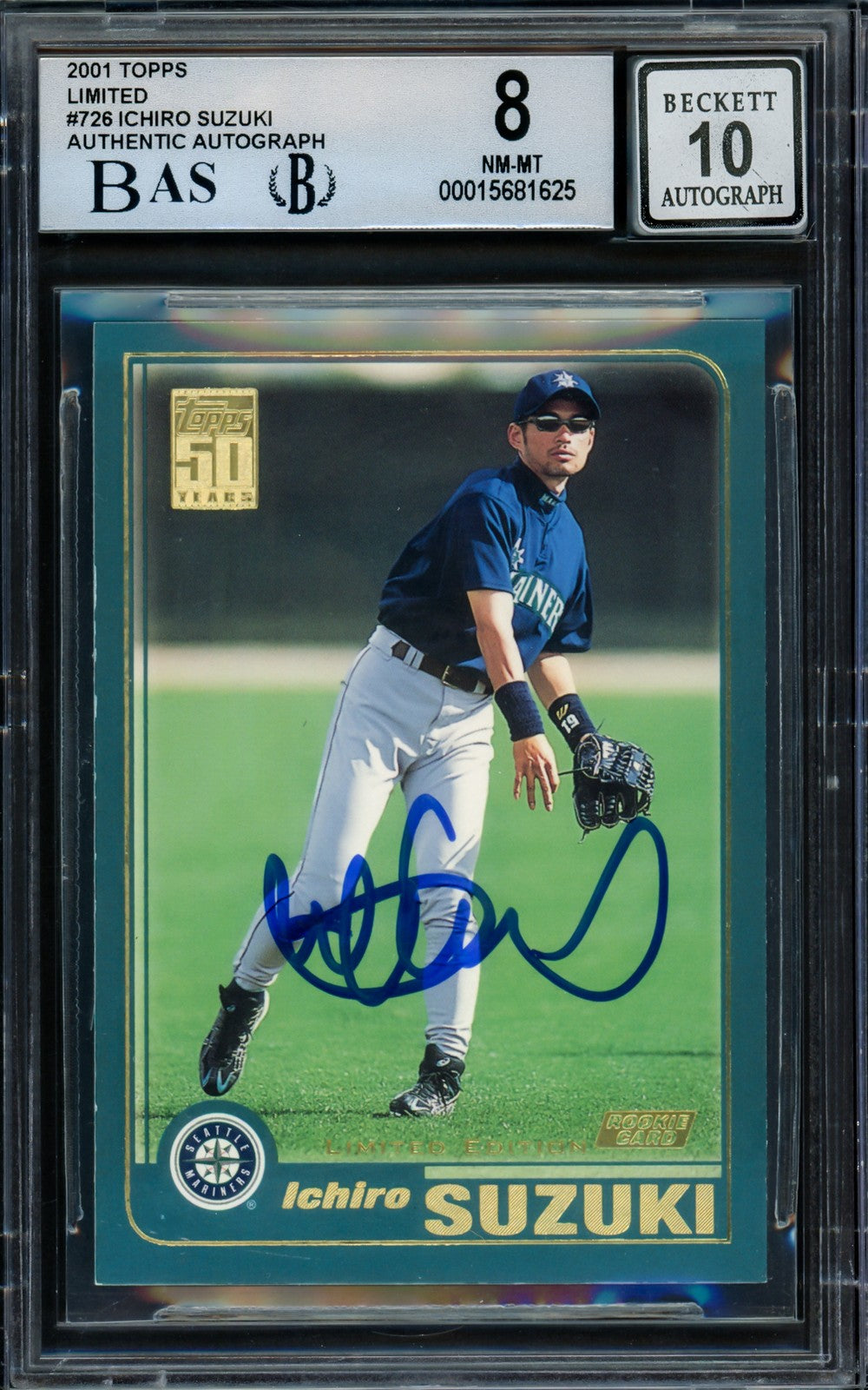 Ichiro Suzuki Signed 2001 Topps Limited Edition Tiffany RC 726 BGS 8 Sig 10 BAS