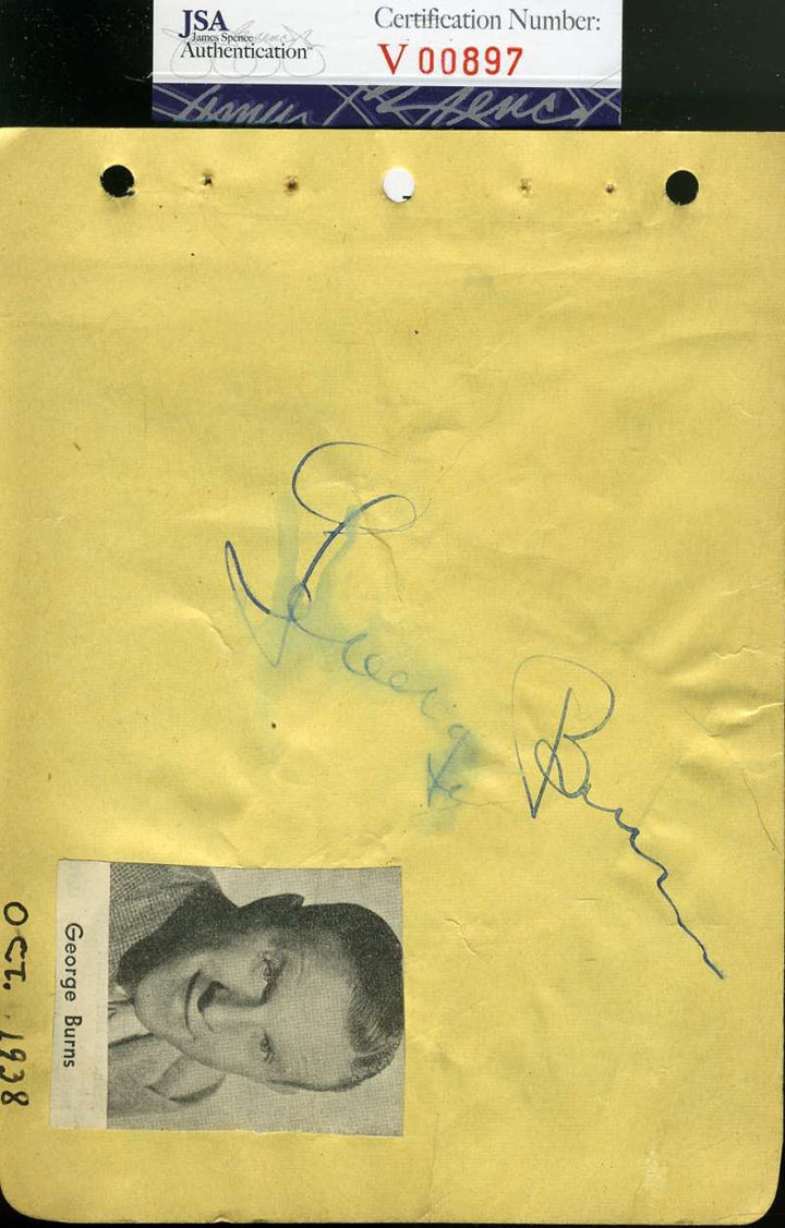 George Burns Jsa Coa Hand Signed Vintage 1938 Album Page Autograph Authentic