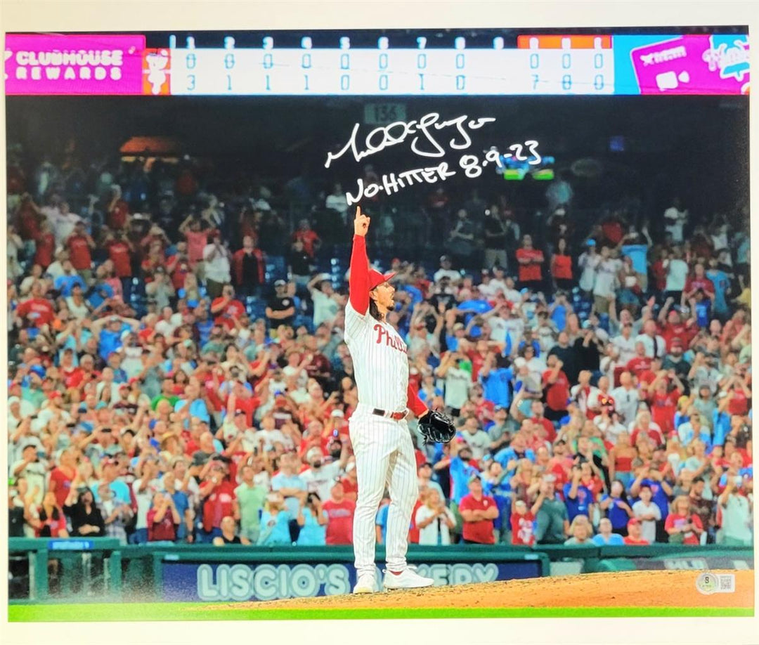 Michael Lorenzen signed "No Hitter 8-9-23" 16x20 Photo auto BAS Beckett Witness