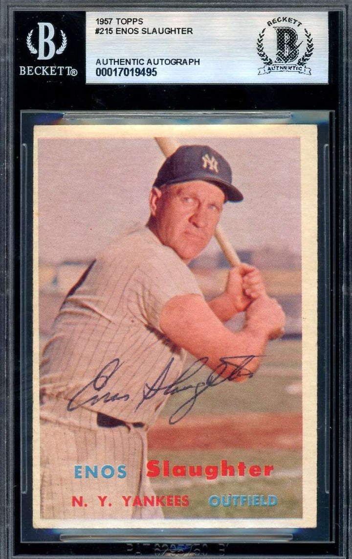 Enos Slaughter Beckett BAS Vintage Signed 1957 Topps Autograph