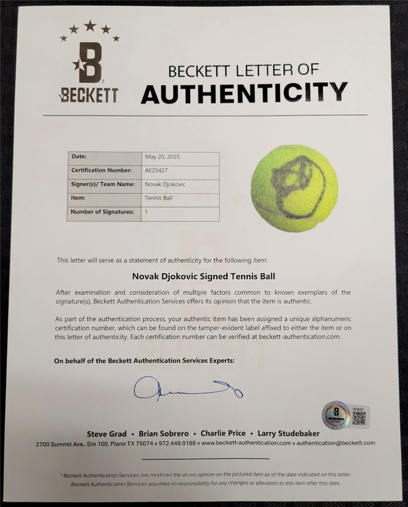 Novak Djokovic signed Tennis Ball autograph US Wimbledon Champ (D) ~ Beckett BAS