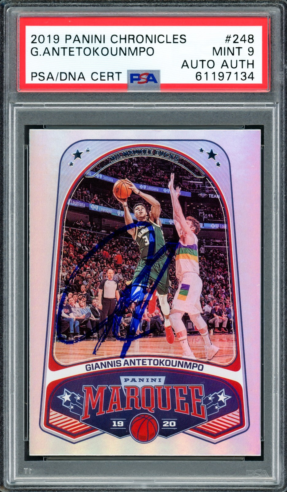 Giannis Antetokounmpo Signed 2019 Panini Chronicles Card 248 Bucks PSA 9 PSA/DNA
