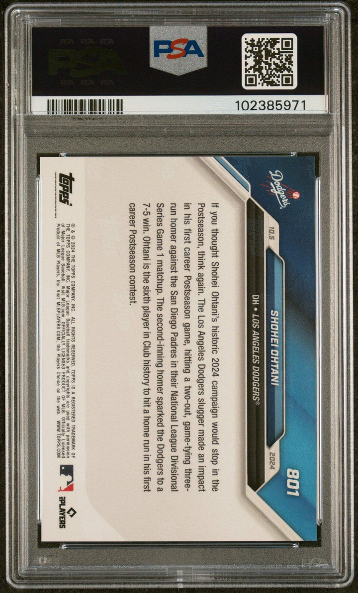 Graded 2024 Topps Now Shohei Ohtani #801 1st Post Season HR Baseball Card PSA 10