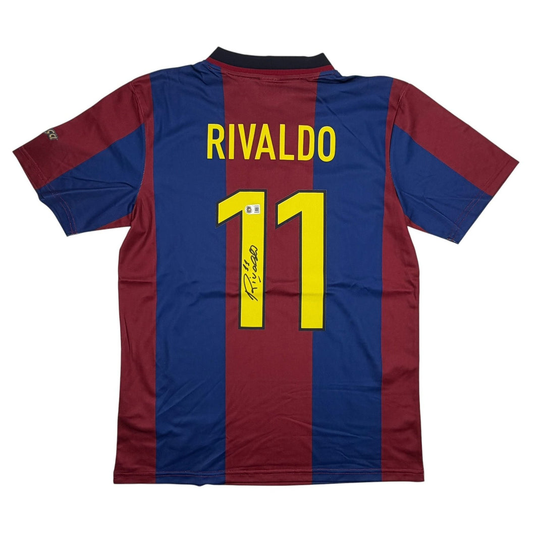 Autographed/Signed Rivaldo Ferreira FC Barcelona Maroon Jersey Beckett COA
