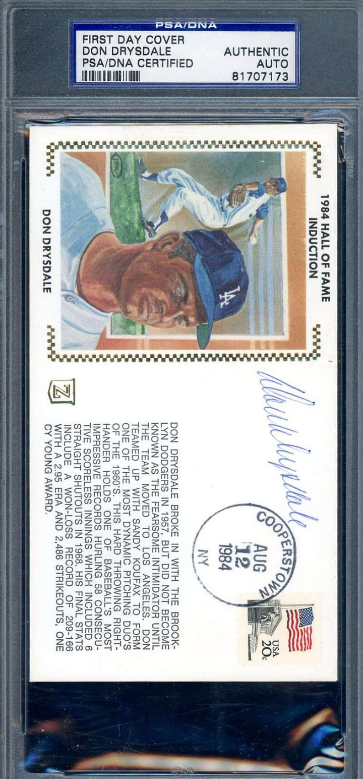 Don Drysdale PSA DNA Coa Signed 1984 First Day Cover Cache FDC Autograph