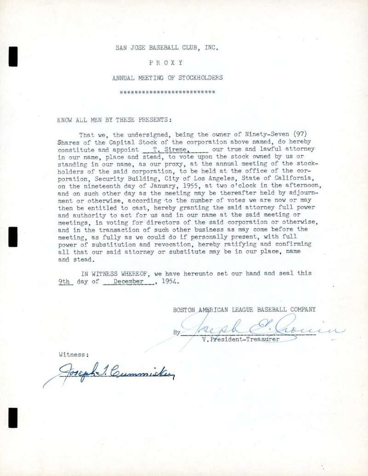 Joe Cronin PSA DNA Signed 1954 Contract Autograph
