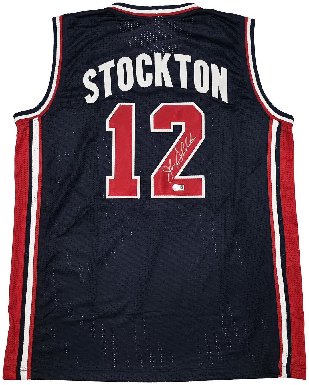 Team USA John Stockton Autographed Blue Jersey Beckett BAS Witness
