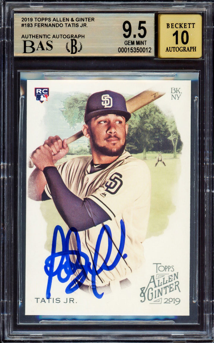 Fernando Tatis Jr Auto 2019 Topps Allen Ginter RC 183 Padres BGS 9.5 Sig 10 BAS