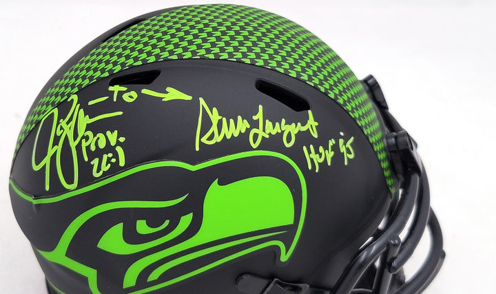 Steve Largent & Jim Zorn Auto Seahawks Eclipse Black Speed Mini Helmet MCS Holo
