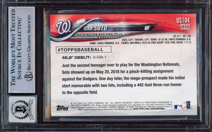 Juan Soto Signed 2018 Topps Update RC US104 Mets BGS 8.5 Auto Mint 9 Beckett