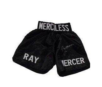 Ray “Merciless” Mercer signed Black Satin Boxing Trunks - LEAF AUTHENTICS HOLO