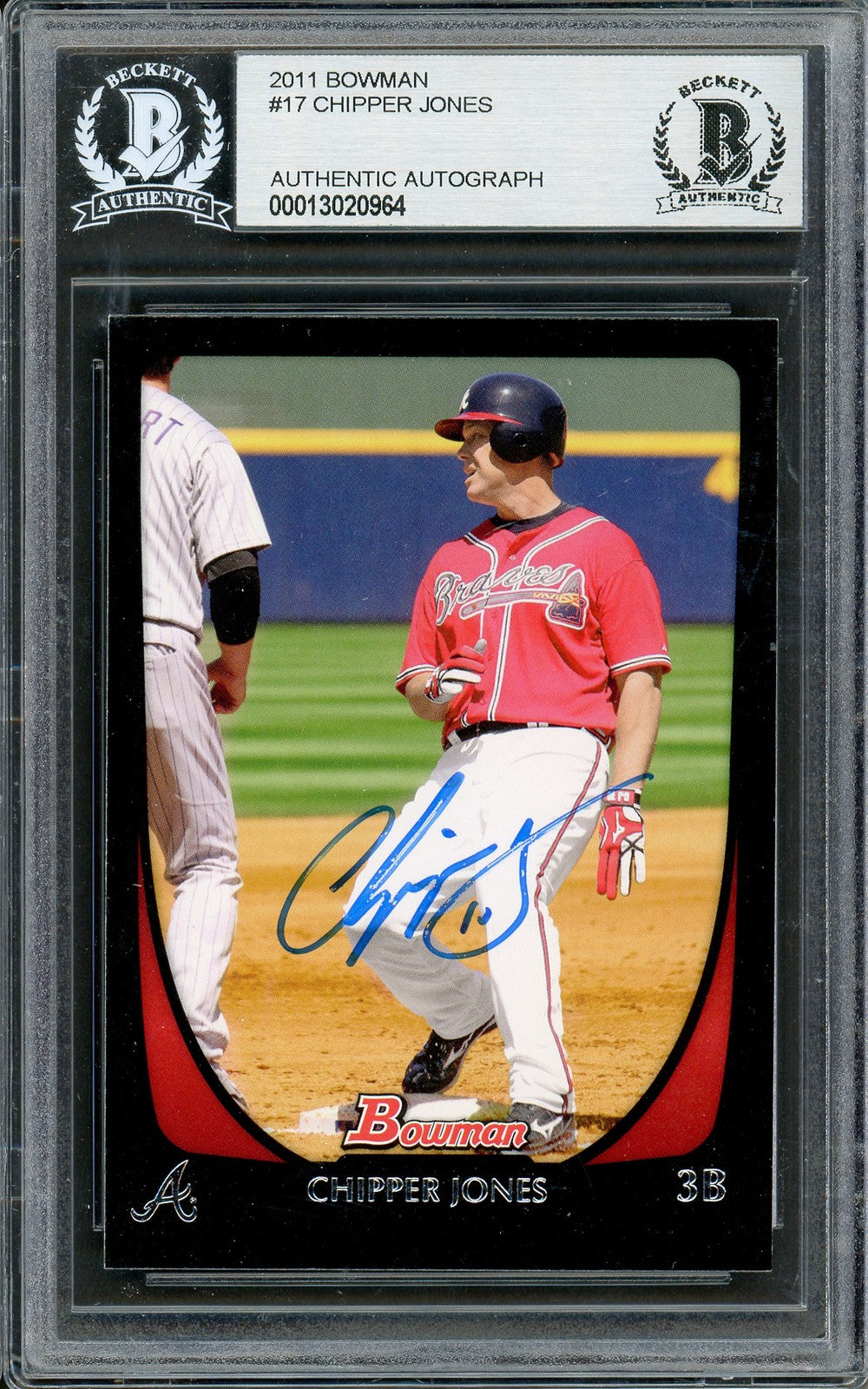 Chipper Jones Signed 2011 Bowman Card 17 Atlanta Braves Beckett #13020964