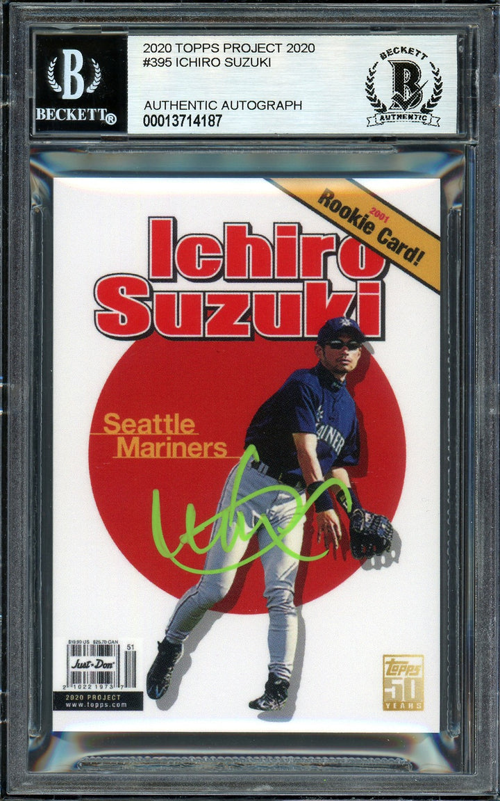 Ichiro Suzuki Signed Topps Project 2020 Don C Card 395 Lime Green #10/10 Beckett
