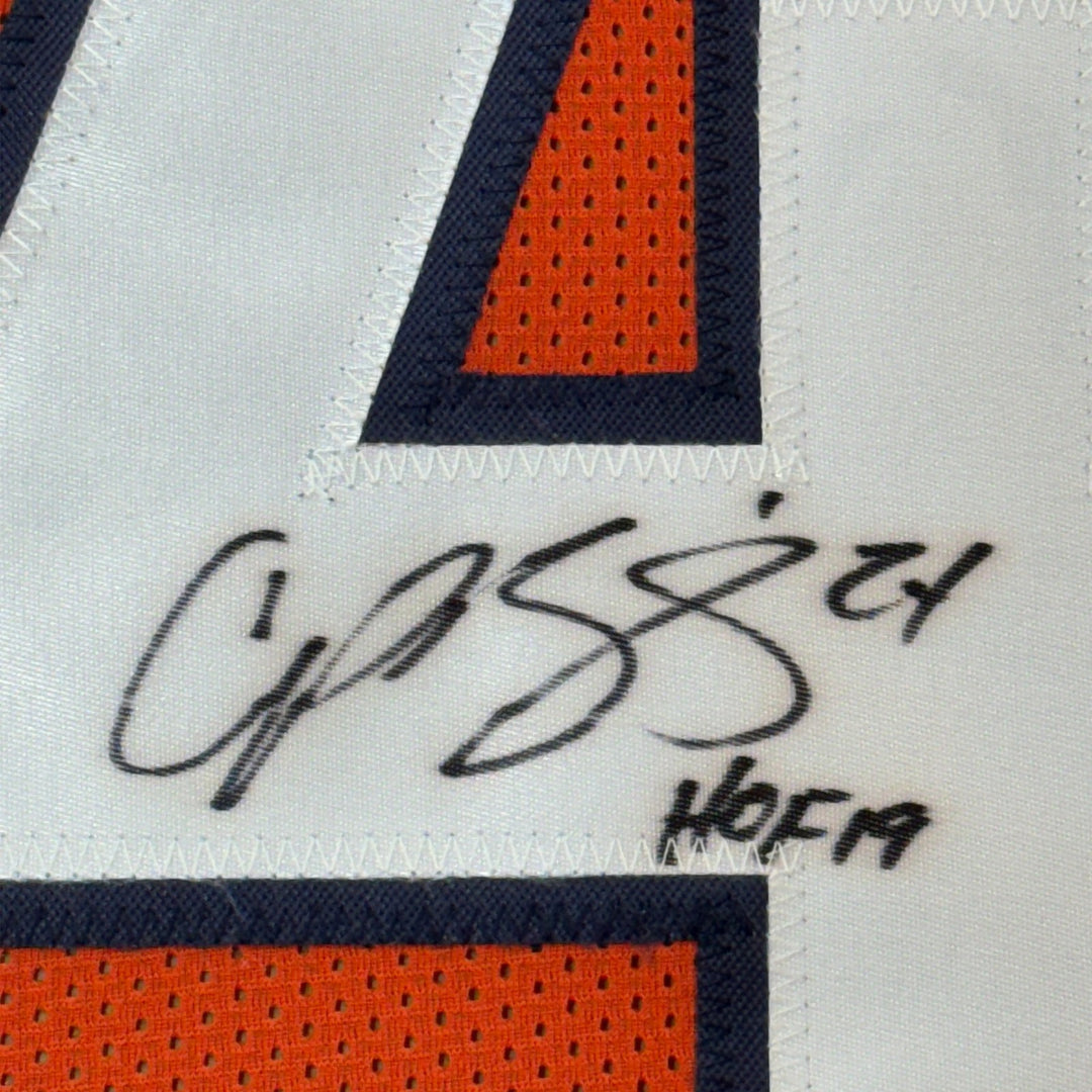 Framed Autographed/Signed Champ Bailey 35x39 Denver Orange Jersey JSA COA