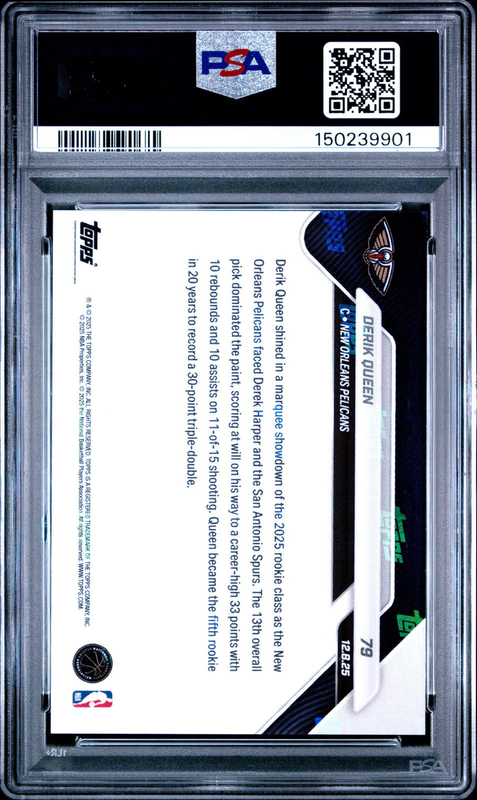 Graded 2025 Topps Now Derik Queen #79 Rookie RC Basketball Card PSA 10 Gem Mint