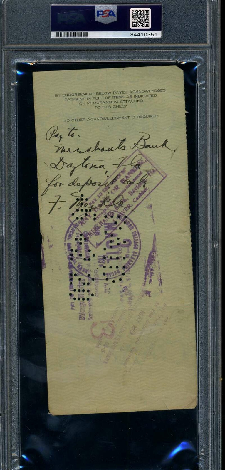 Fred Merkle PSA DNA Cert Signed 1920 Chicago Cubs Payroll Check