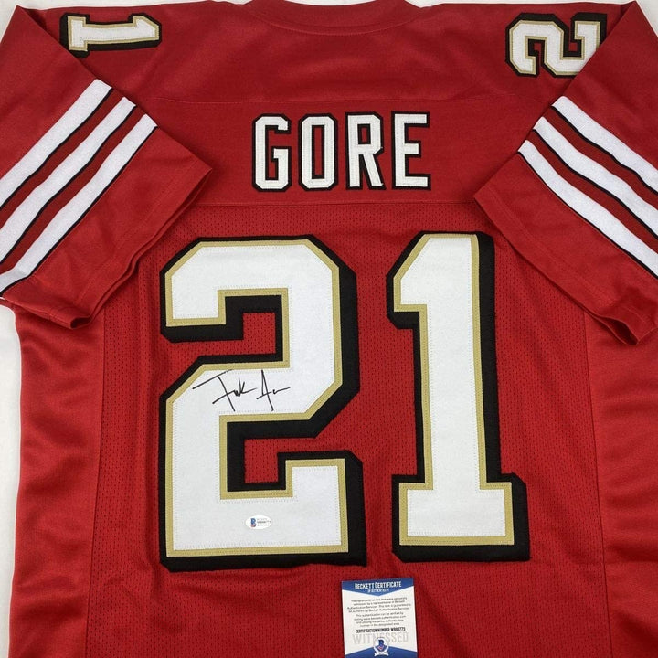 Autographed/Signed FRANK GORE San Francisco Red Jersey Beckett BAS COA