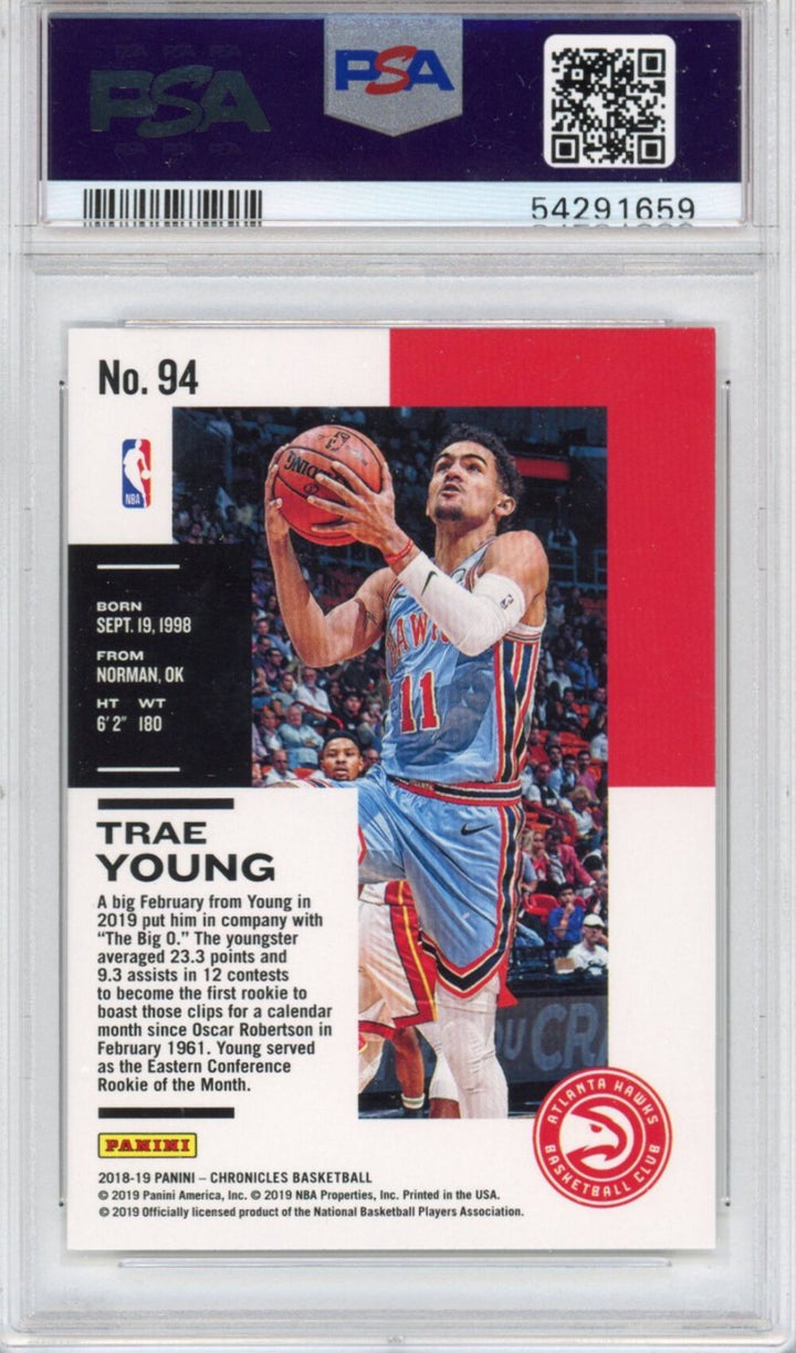 Graded 2018-19 Panini Chronicles Trae Young #94 Rookie RC Basketball Card PSA 10