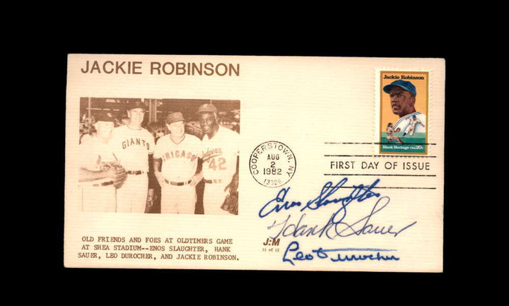 Slaughter Sauer Durocher JSA Signed FDC First Day Cover Cache Jackie Robinson