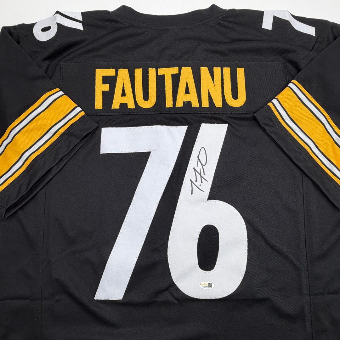 Autographed/Signed Troy Fautanu Pittsburgh Black Football Jersey JSA COA
