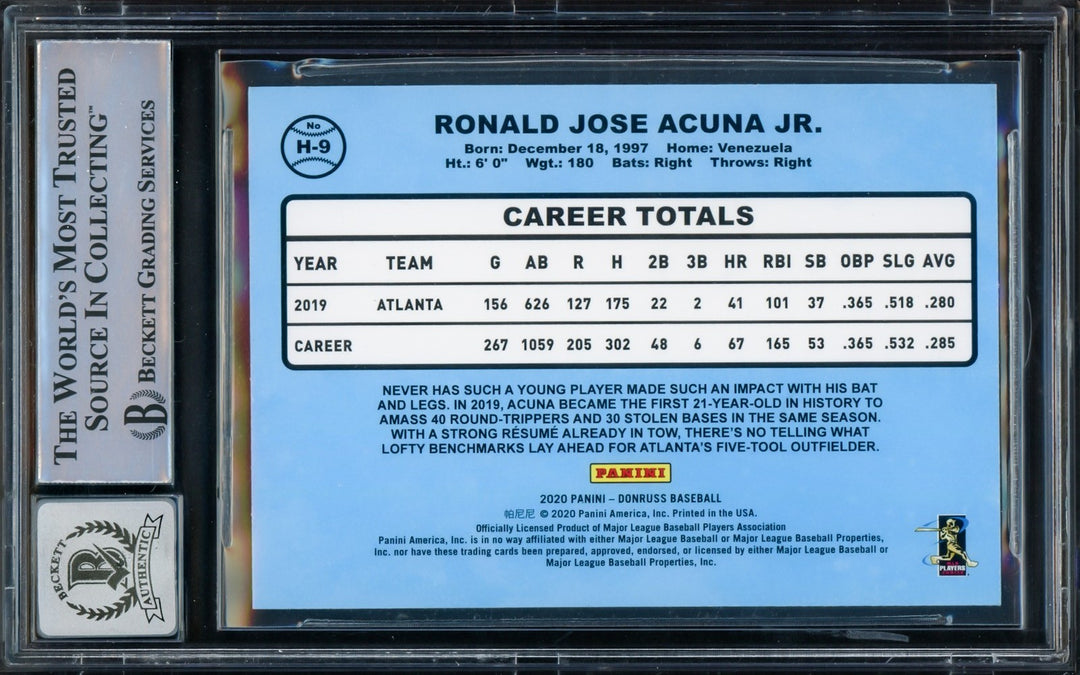 Ronald Acuna Jr Signed 2020 Donruss Highlights Vector Card H-9 Sig 10 Beckett